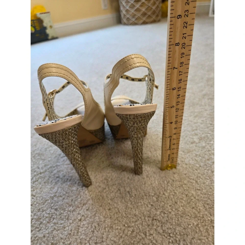 Jessica Simpson Eddy Cream Leather Platform Peep Toe Slingback Pumps JS-ED 7.5B